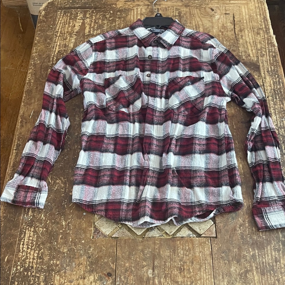 Casual Red and White Plaid Button Down Shirt